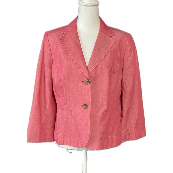 Loft Womens Blazer Jacket Medium Pink Linen Blend Business Casual Vintage Look - Picture 1 of 11